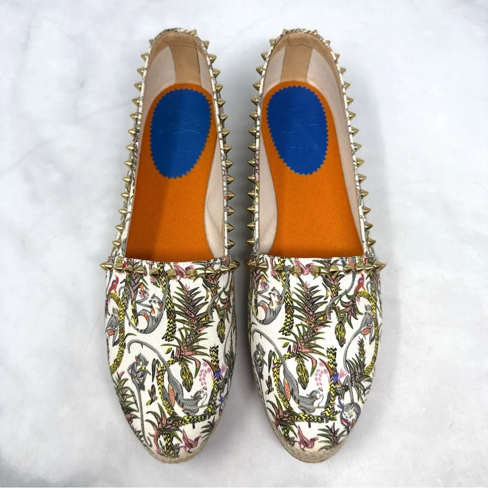 Christian Louboutin Loubi Jungle Ares Spike Studded Flat Espadrille Shoes 41